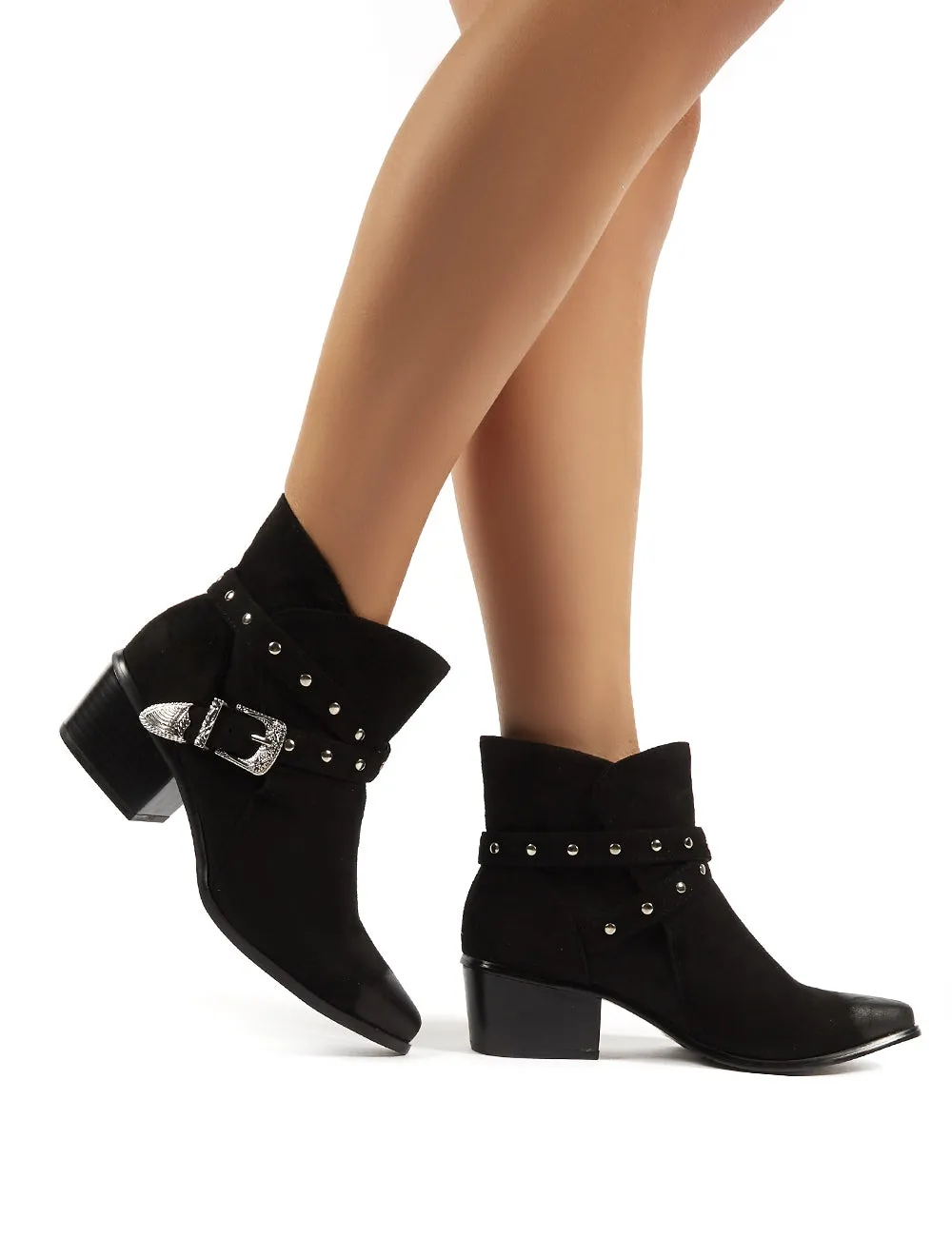 Amber Black Faux Suede Western Ankle Boots sold by Public Desire product image thumbnail 2