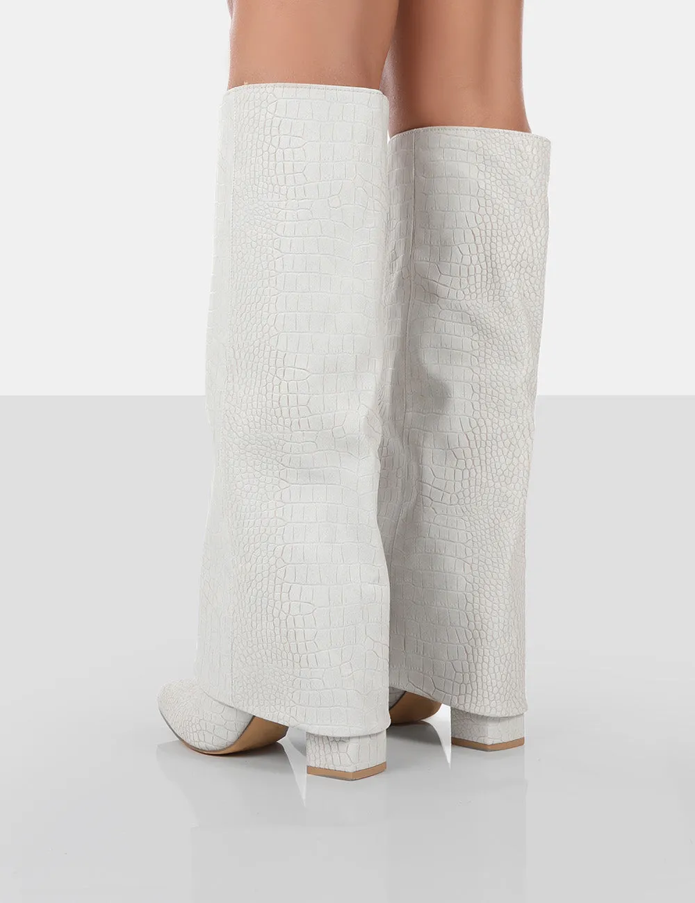 Zendaya Grey Croc Pointed Toe Knee High Block Boots sold by Public Desire product image thumbnail 2