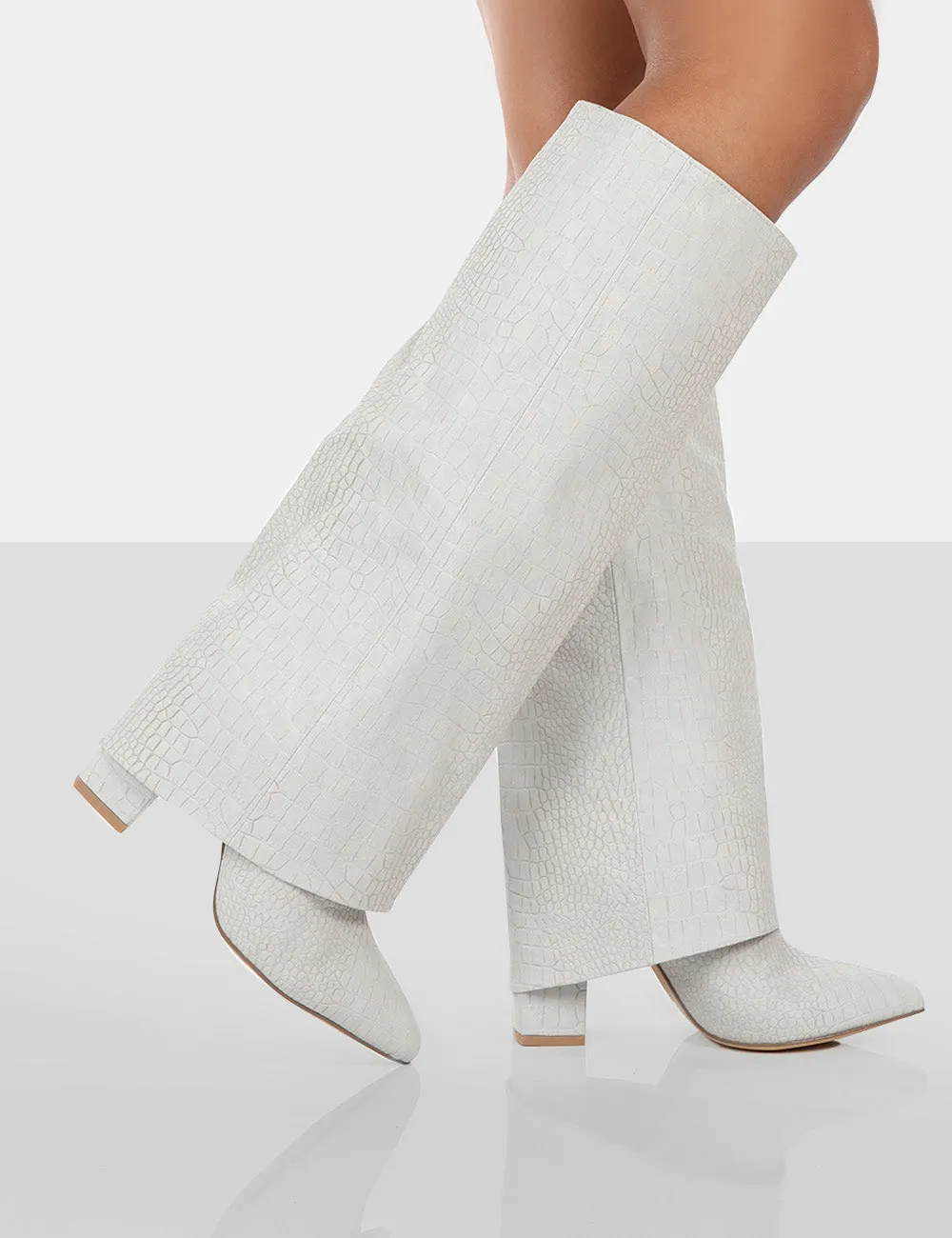 Zendaya Grey Croc Pointed Toe Knee High Block Boots sold by Public Desire product image thumbnail 4