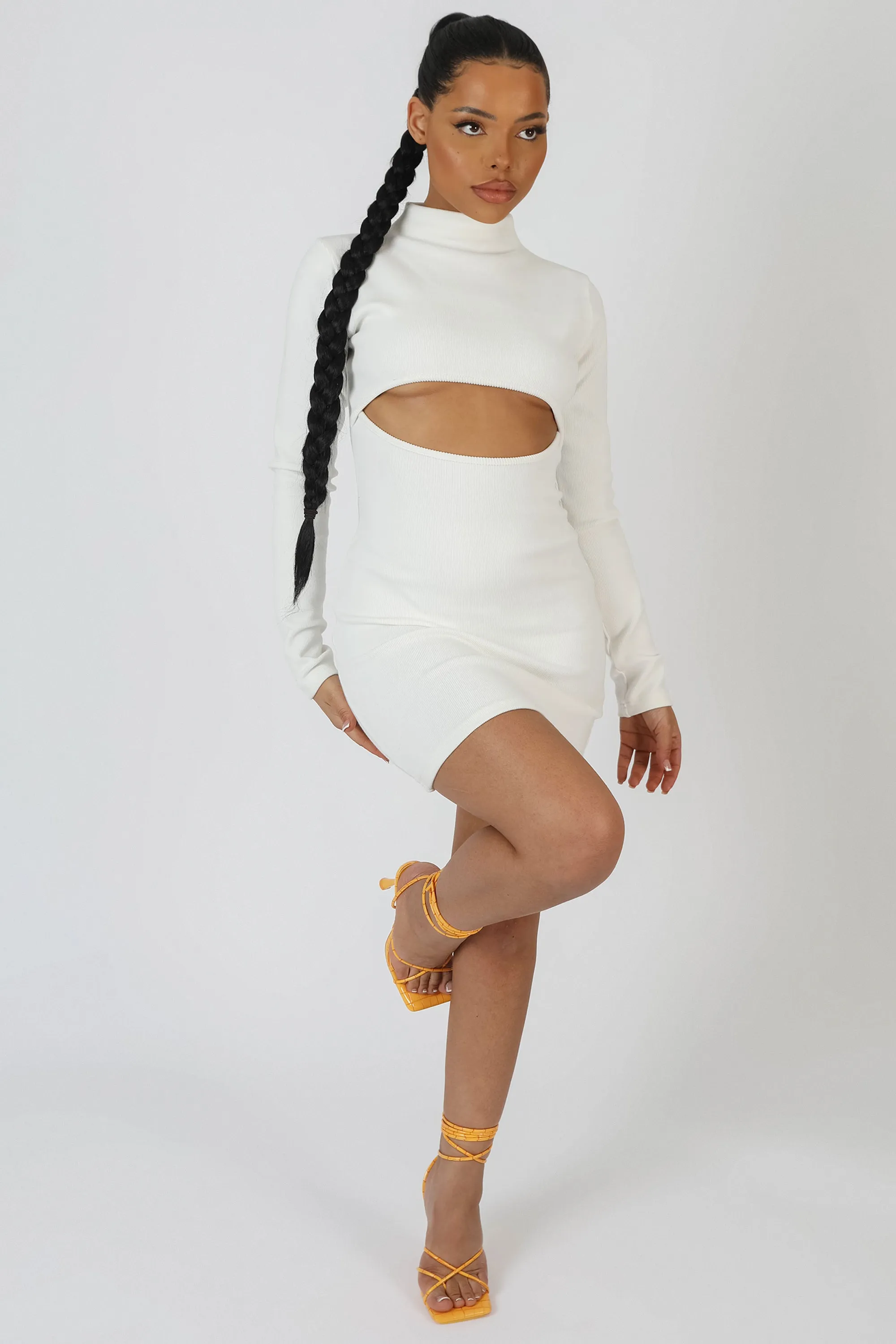 Long Sleeve Waist Cut Out Mini Dress Ivory sold by Public Desire product image thumbnail 2