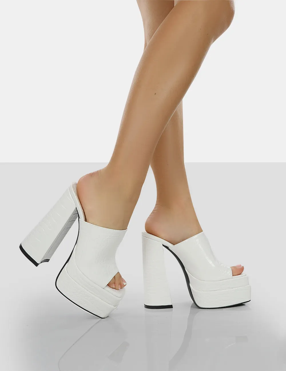 Sky High White Croc Chunky Platform High Heeled Mules sold by Public Desire product image thumbnail 2