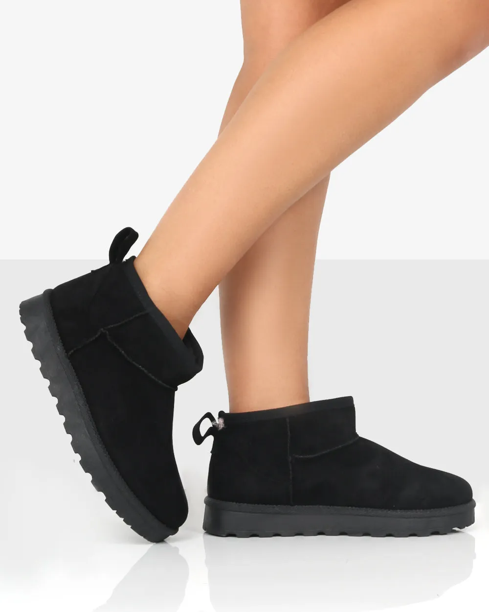 Flurry Black Faux Suede Ultra Mini Ankle Boots sold by Public Desire