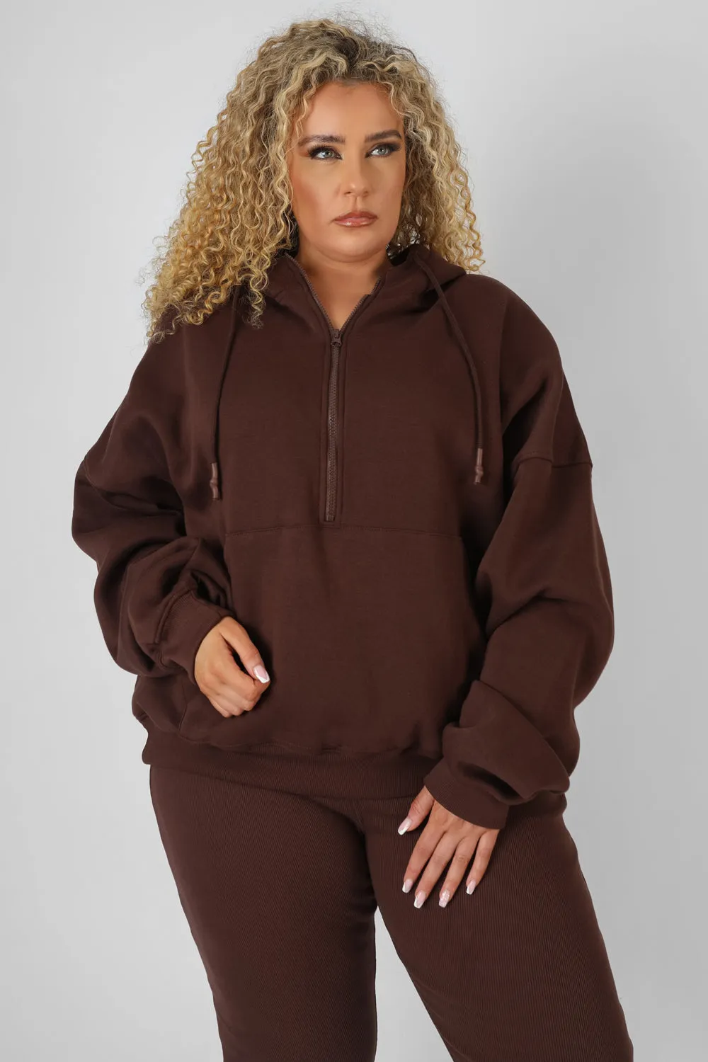 Curve Oversized Half Zip Pullover Hoody Chocolate sold by Public Desire