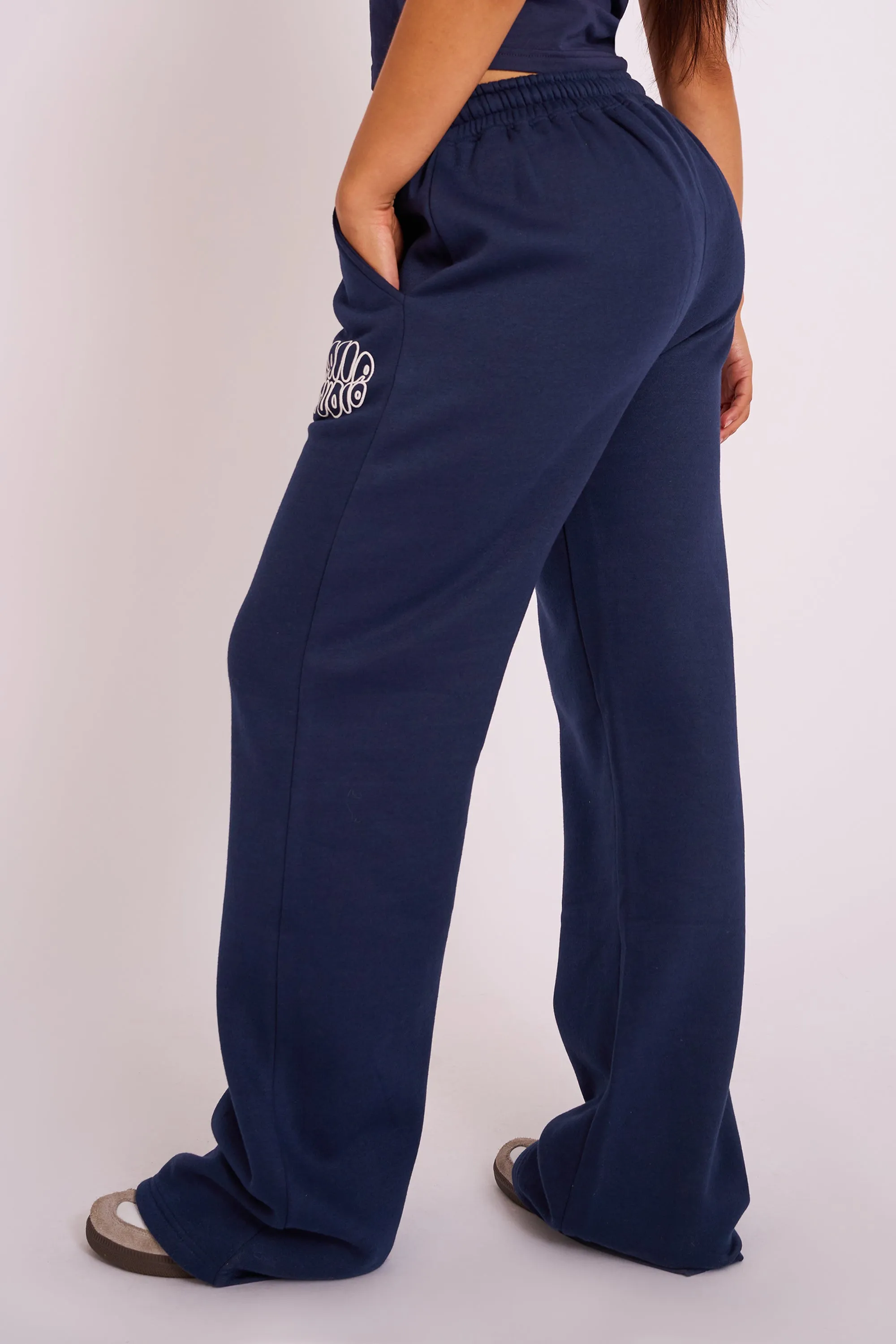 Kaiia Studio Bubble Logo Wide Leg Joggers Navy sold by Public Desire product image thumbnail 3