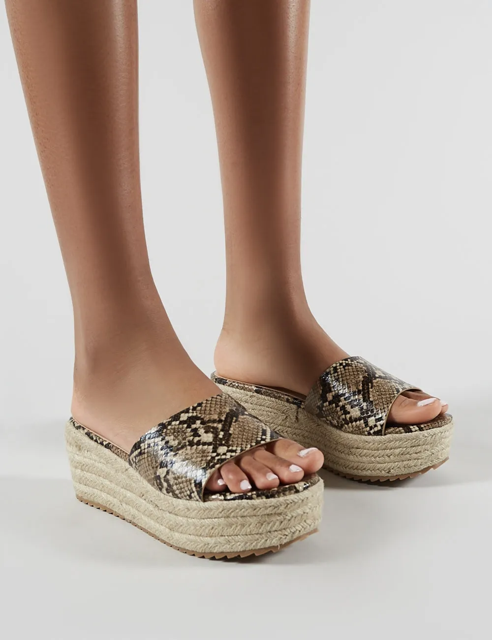 Cami Flatform Espadrille Sliders in Snakeskin sold by Public Desire