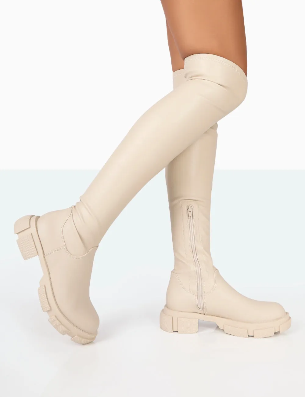Junya Bone Pu Over The Knee Chunky Sole Boots sold by Public Desire