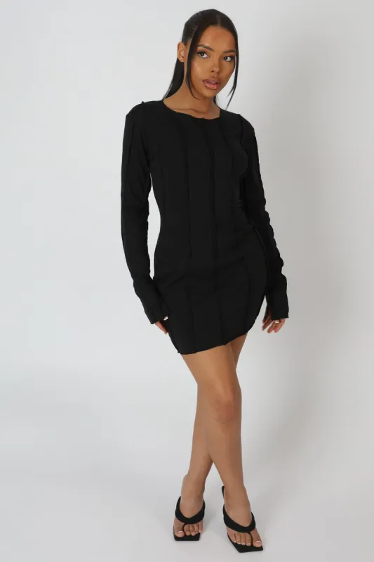 Seam Detail Long Sleeve Mini Dress Black sold by Public Desire