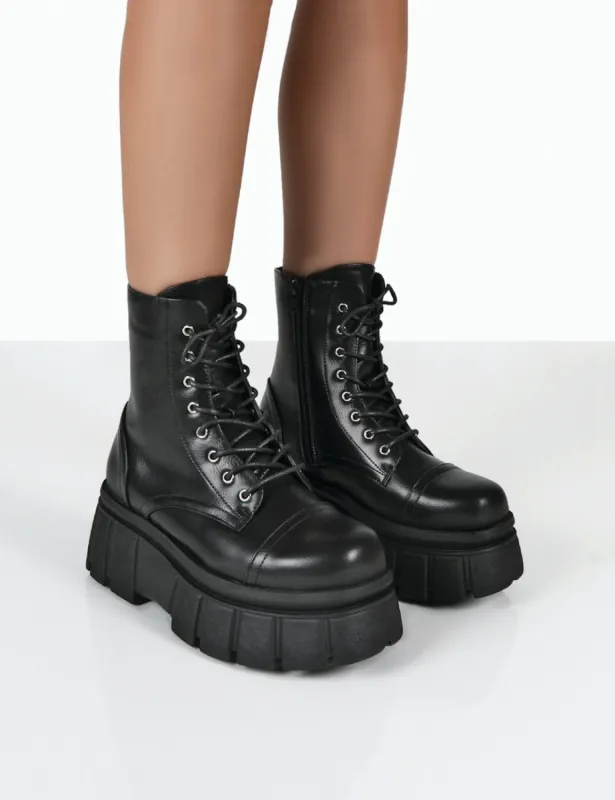 Spark Black Lace Up Chunky Sole Ankle Boots sold by Public Desire