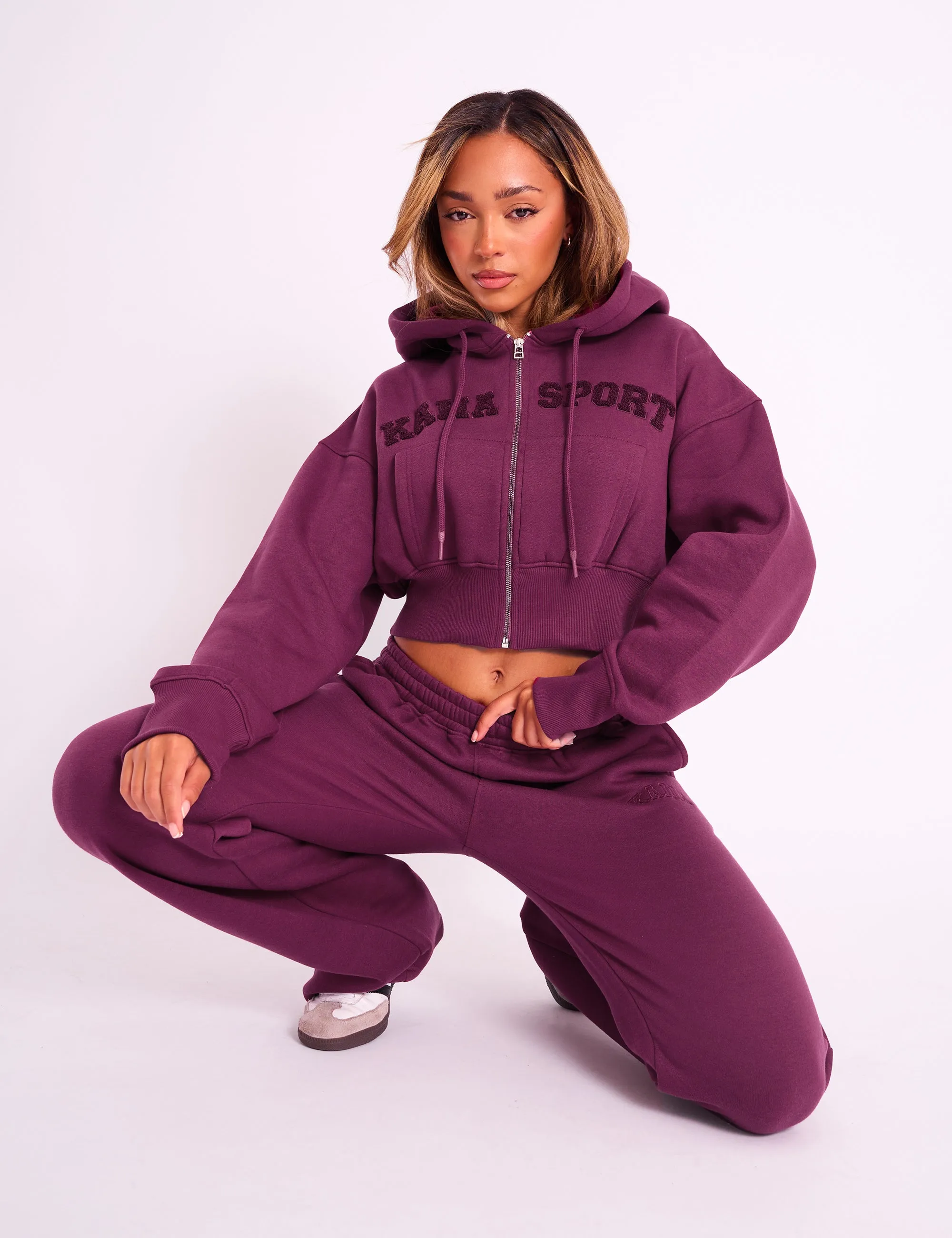 Kaiia Sport Logo Zip Through Cropped Hoodie Burgundy sold by Public Desire product image thumbnail 4