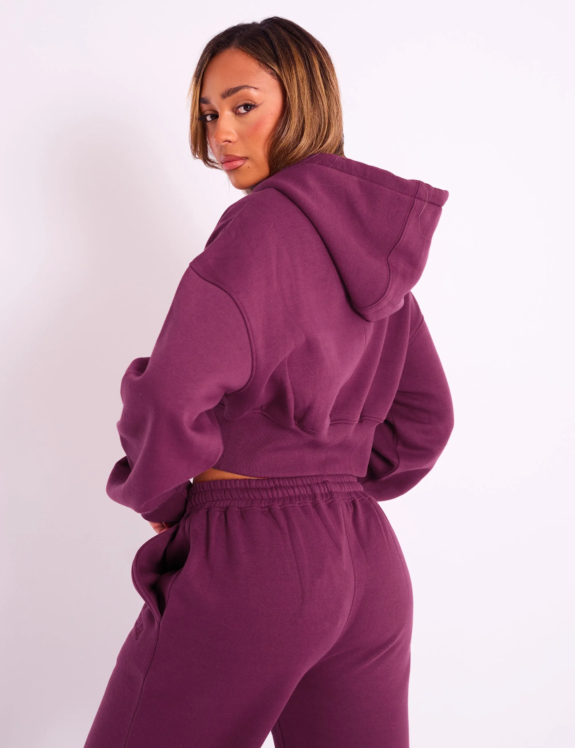 Kaiia Sport Logo Zip Through Cropped Hoodie Burgundy sold by Public Desire product image thumbnail 3