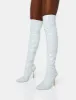 Zhenya White Patent Gold Contrast Stiletto Over The Knee Boots sold by Public Desire
