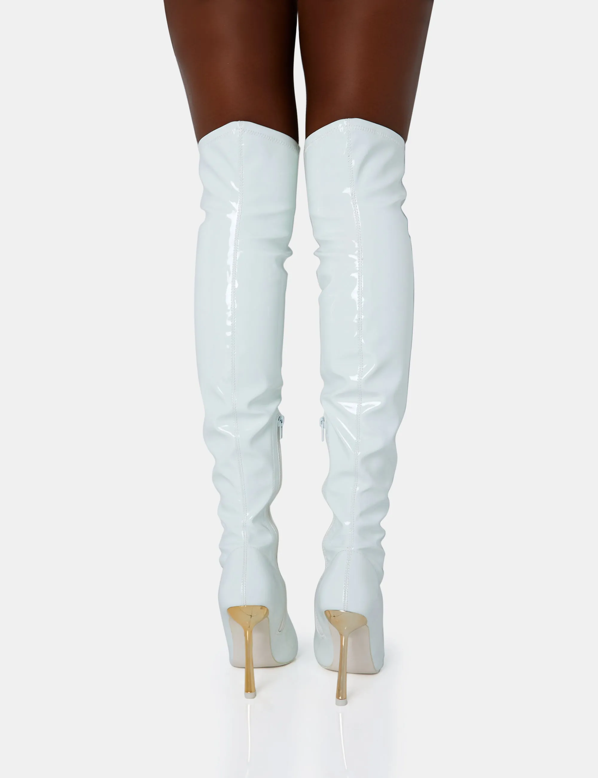 Zhenya White Patent Gold Contrast Stiletto Over The Knee Boots sold by Public Desire product image thumbnail 4