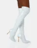 Zhenya White Patent Gold Contrast Stiletto Over The Knee Boots sold by Public Desire
