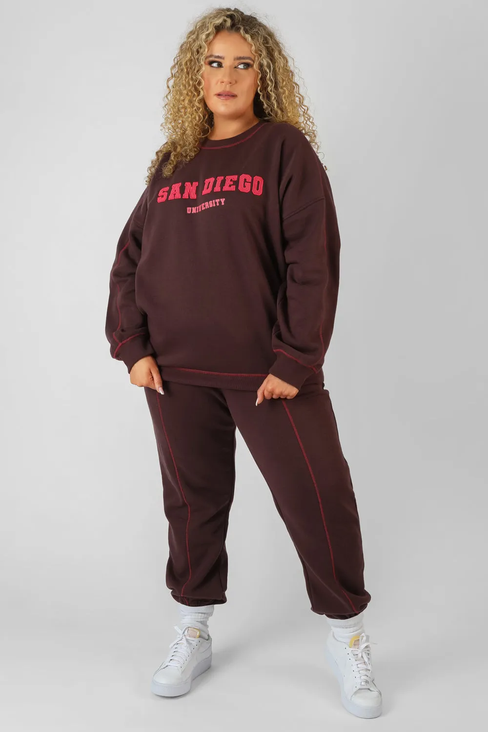 Curve Contrast Stitch 90'S Joggers Aubergine sold by Public Desire