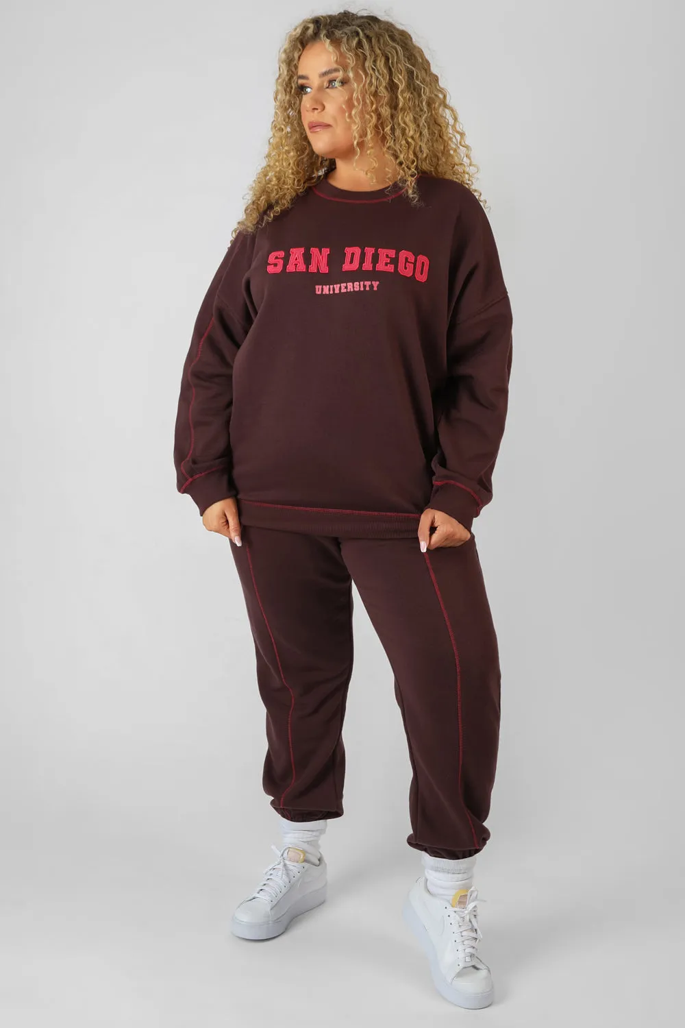 Curve Contrast Stitch 90'S Joggers Aubergine sold by Public Desire product image thumbnail 2