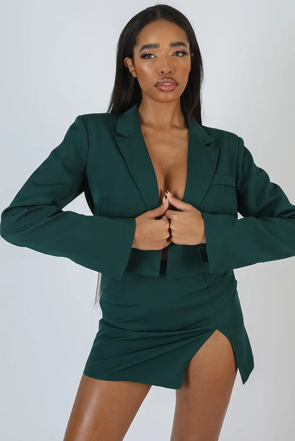 Split Front Mini Skirt Forest Green sold by Public Desire product image thumbnail 4