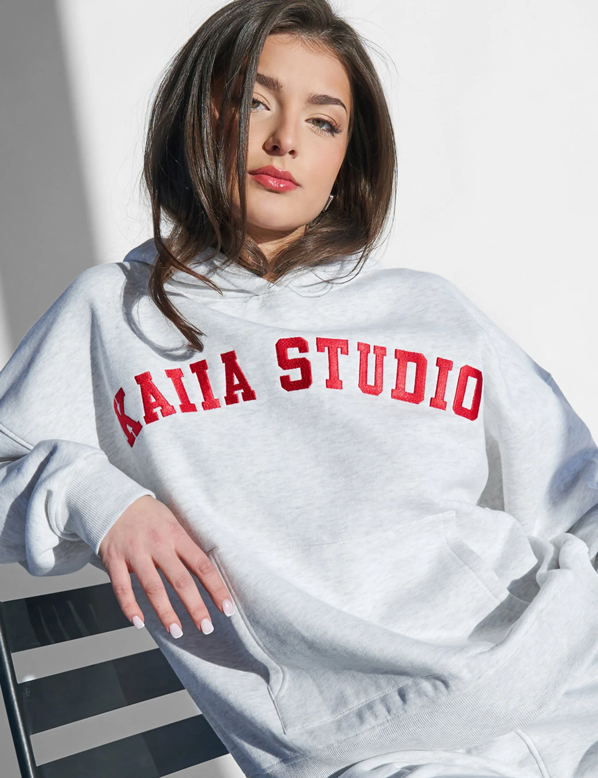 Kaiia Studio Hoodie Light Grey Marl and Red sold by Public Desire product image thumbnail 4