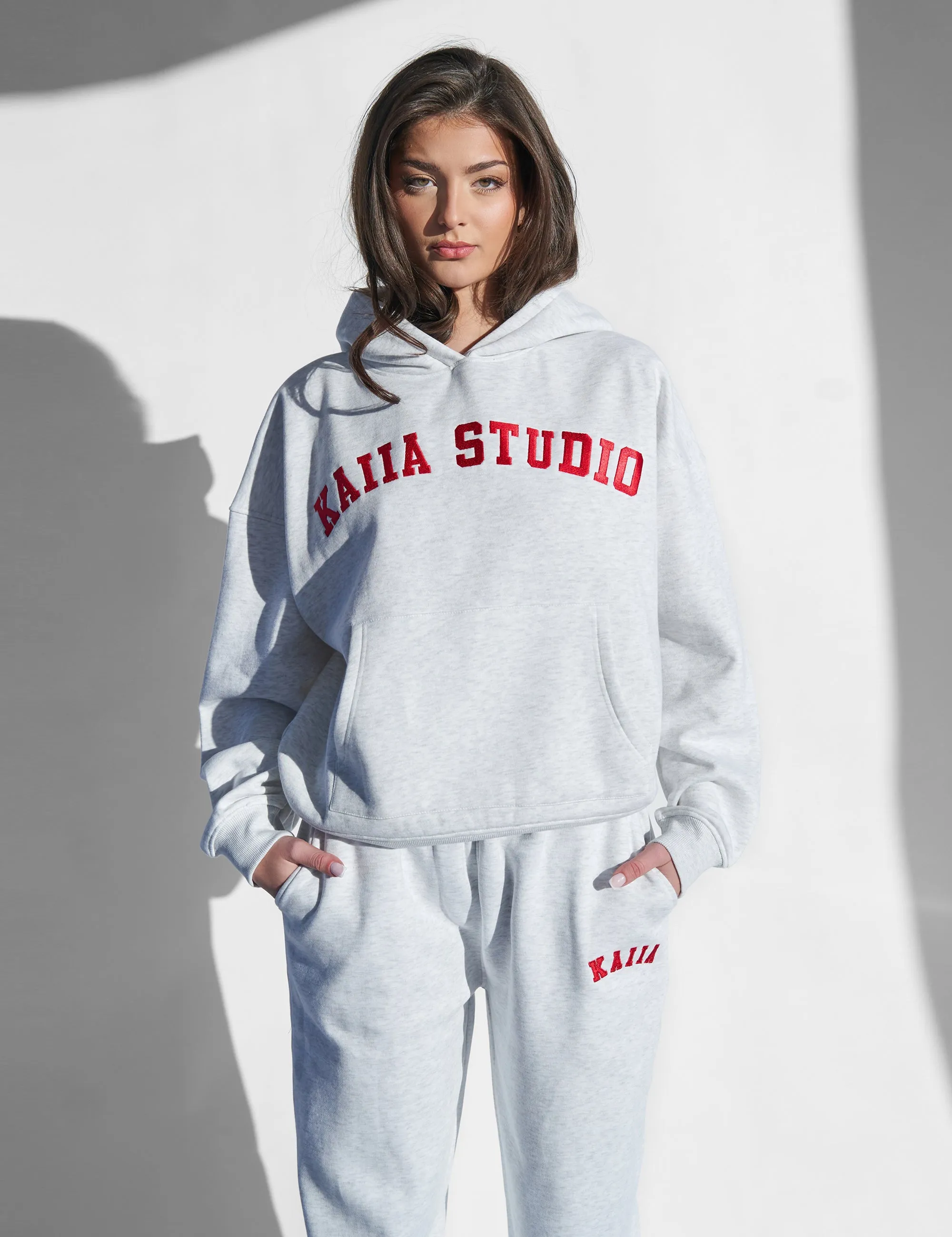 Kaiia Studio Hoodie Light Grey Marl and Red sold by Public Desire
