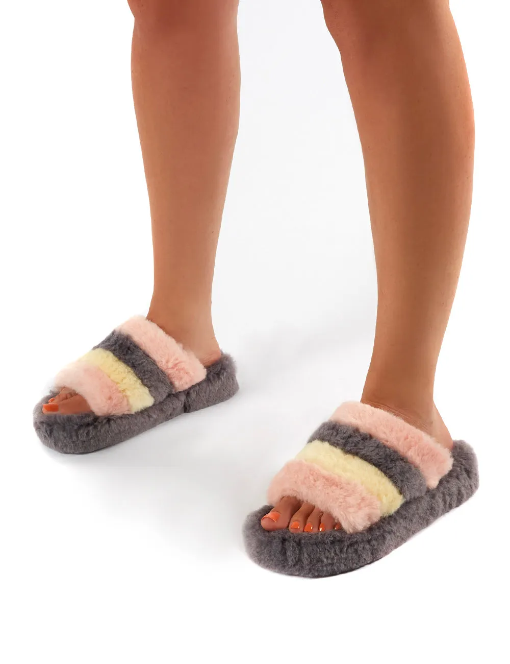 Sleepy Grey Fluffy Sliders Faux Fur Slippers sold by Public Desire product image thumbnail 3
