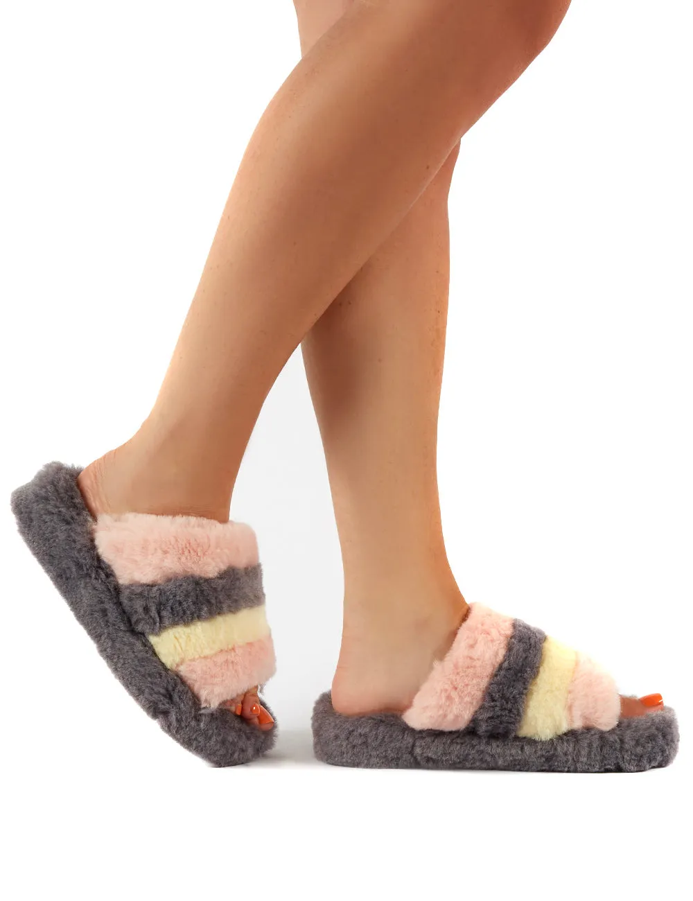 Sleepy Grey Fluffy Sliders Faux Fur Slippers sold by Public Desire product image thumbnail 4