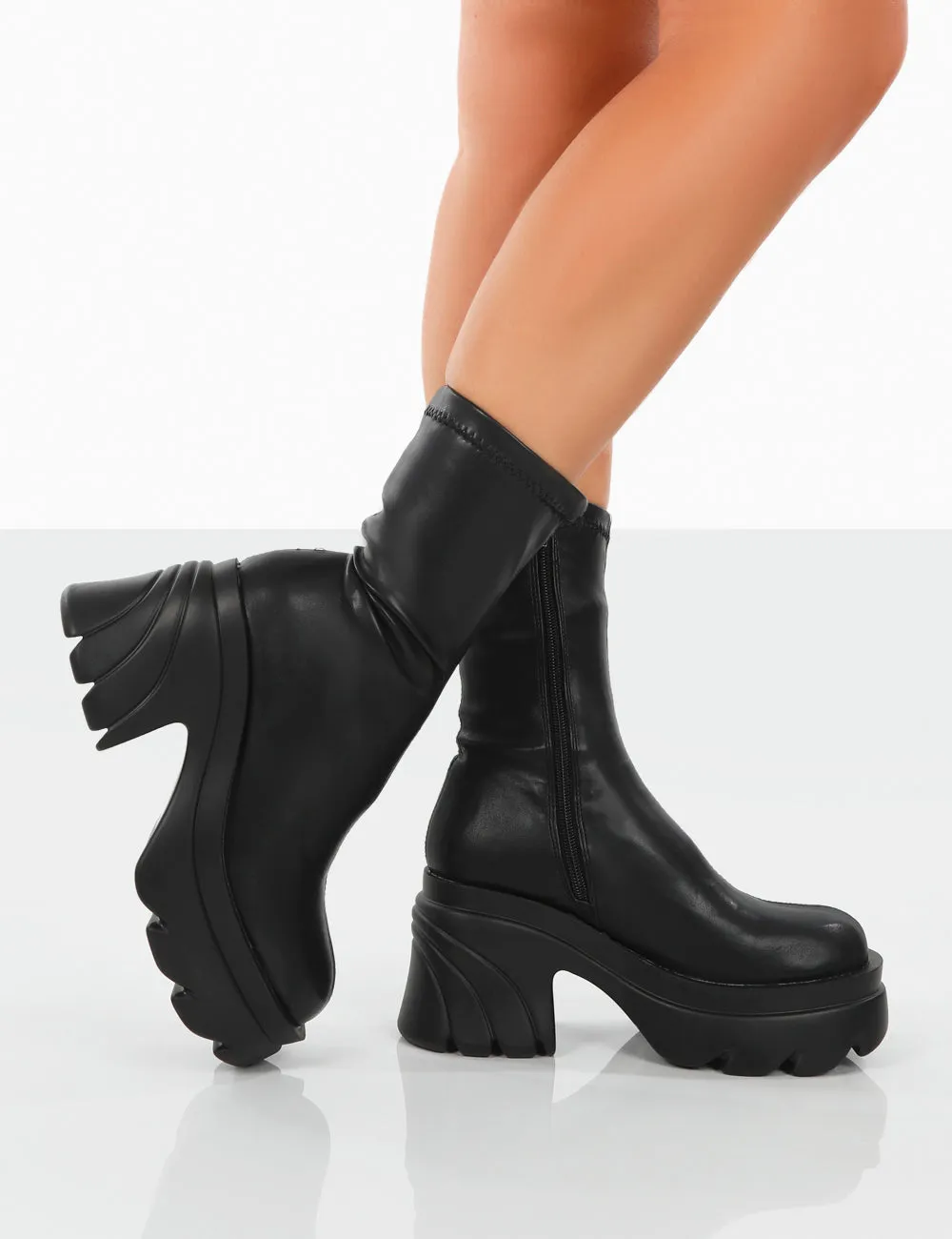 Jennie Black Drench PU Platform Chunky Sole Heeled Ankle Boots sold by Public Desire product image thumbnail 3