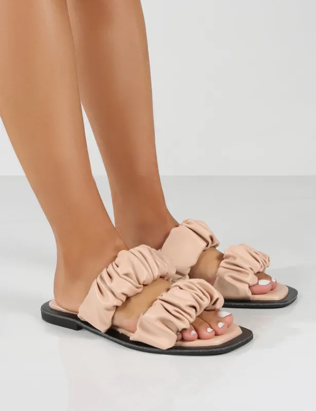 KoKo Pink Ruched Strappy Flat Sandals sold by Public Desire