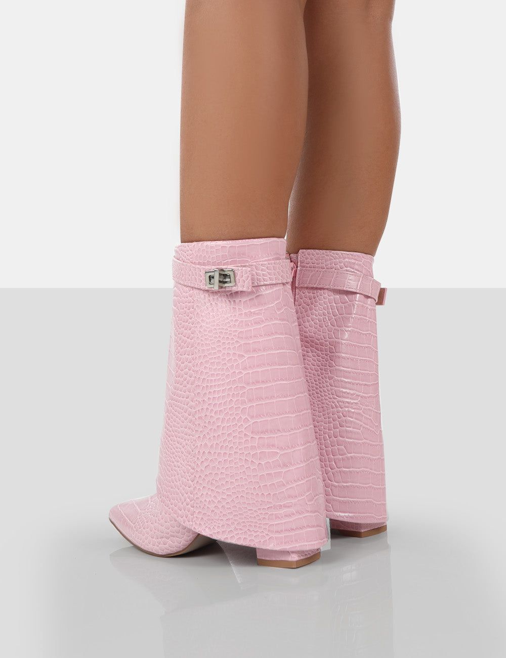 Fyre Baby Pink Croc Pointed Toe Block Heeled Ankle Boots sold by Public Desire product image thumbnail 2