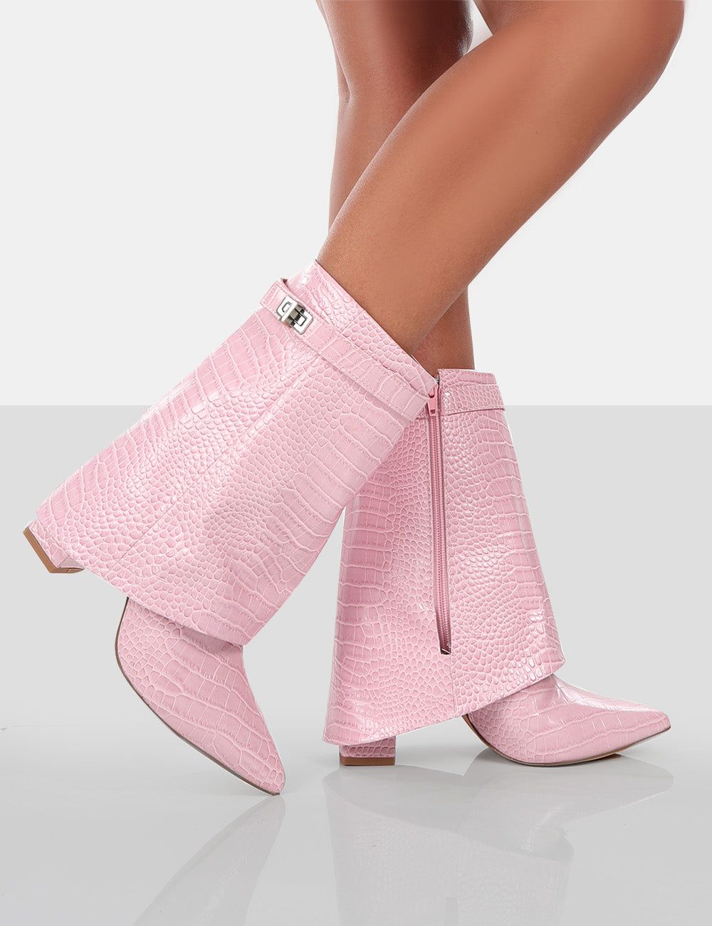 Fyre Baby Pink Croc Pointed Toe Block Heeled Ankle Boots sold by Public Desire product image thumbnail 4
