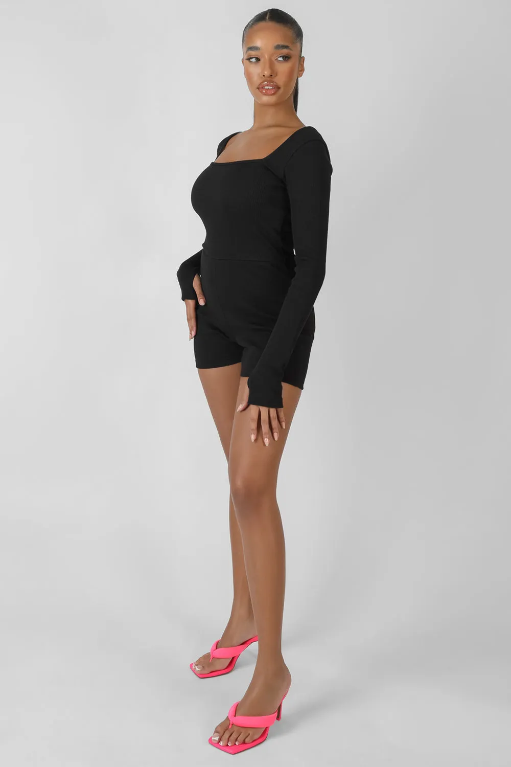 Long Sleeved Ribbed Short Unitard Black sold by Public Desire product image thumbnail 4