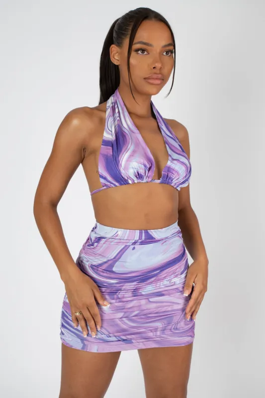 Slinky Ruched Mini Skirt Purple sold by Public Desire
