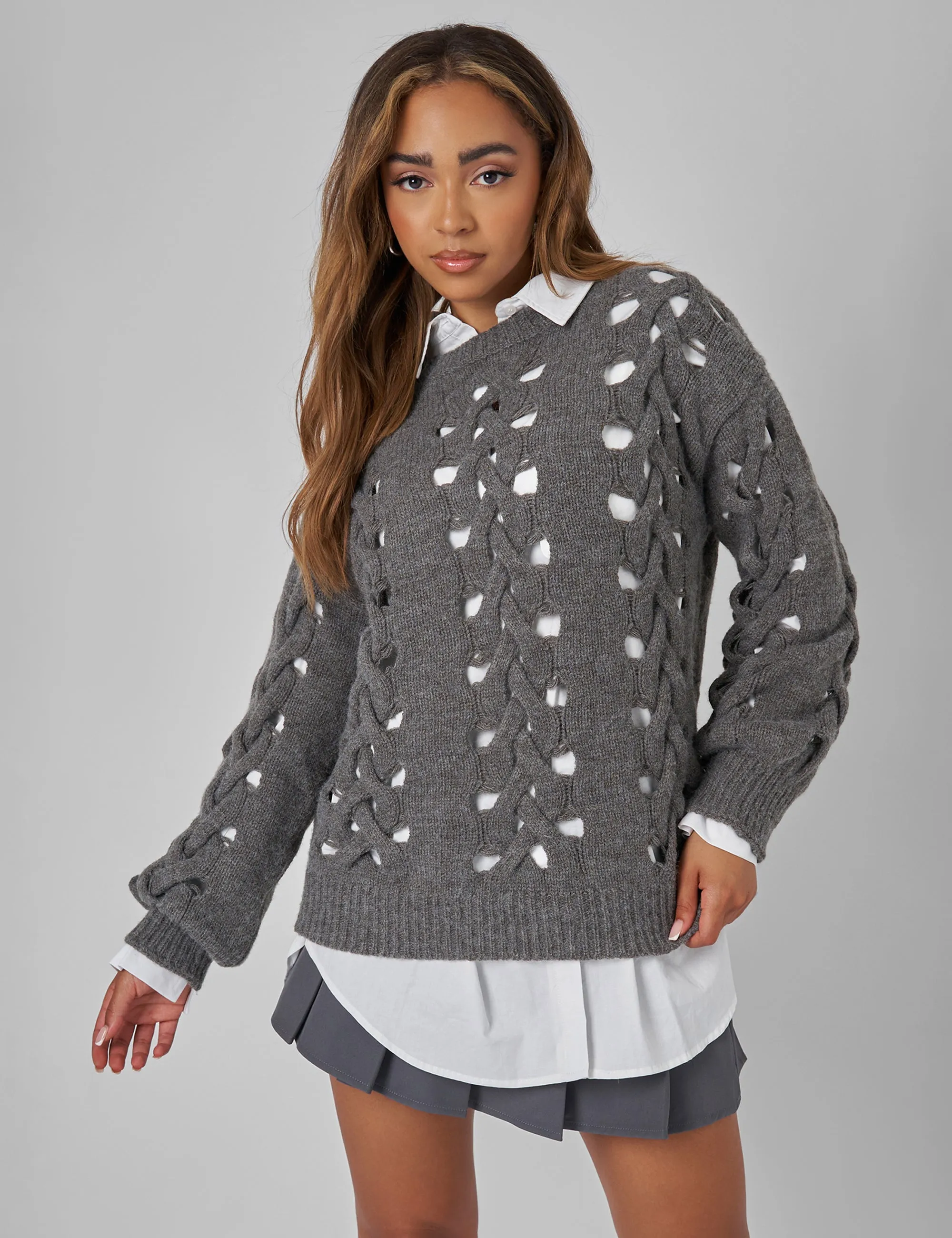 Kaiia Oversized Plaited Jumper in Charcoal sold by Public Desire product image thumbnail 2