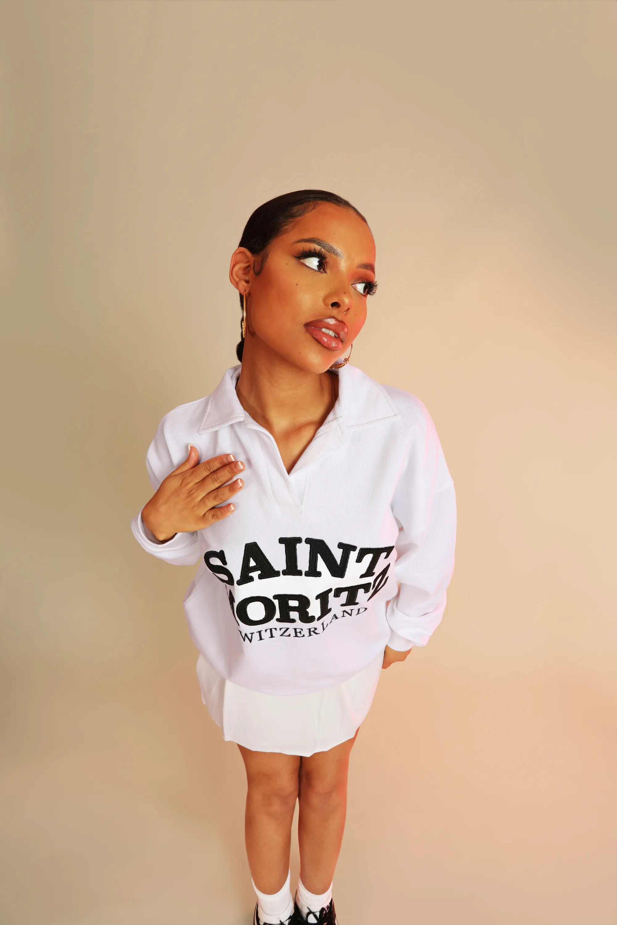 St Moritz Oversized Rugby Sweatshirt White sold by Public Desire