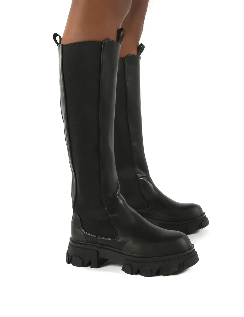 Monique Black Chunky Sole Knee High Boots sold by Public Desire