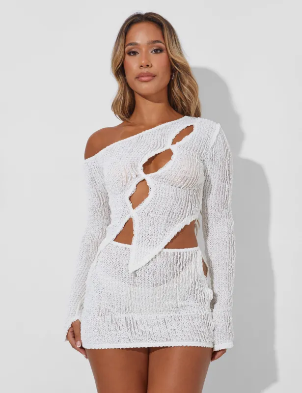 Textured Knit Cut Out Mini Skirt Co Ord White sold by Public Desire