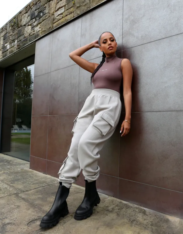 Amber x Public Desire pocket detail cuffed cargo trouser in khaki made by Public Desire