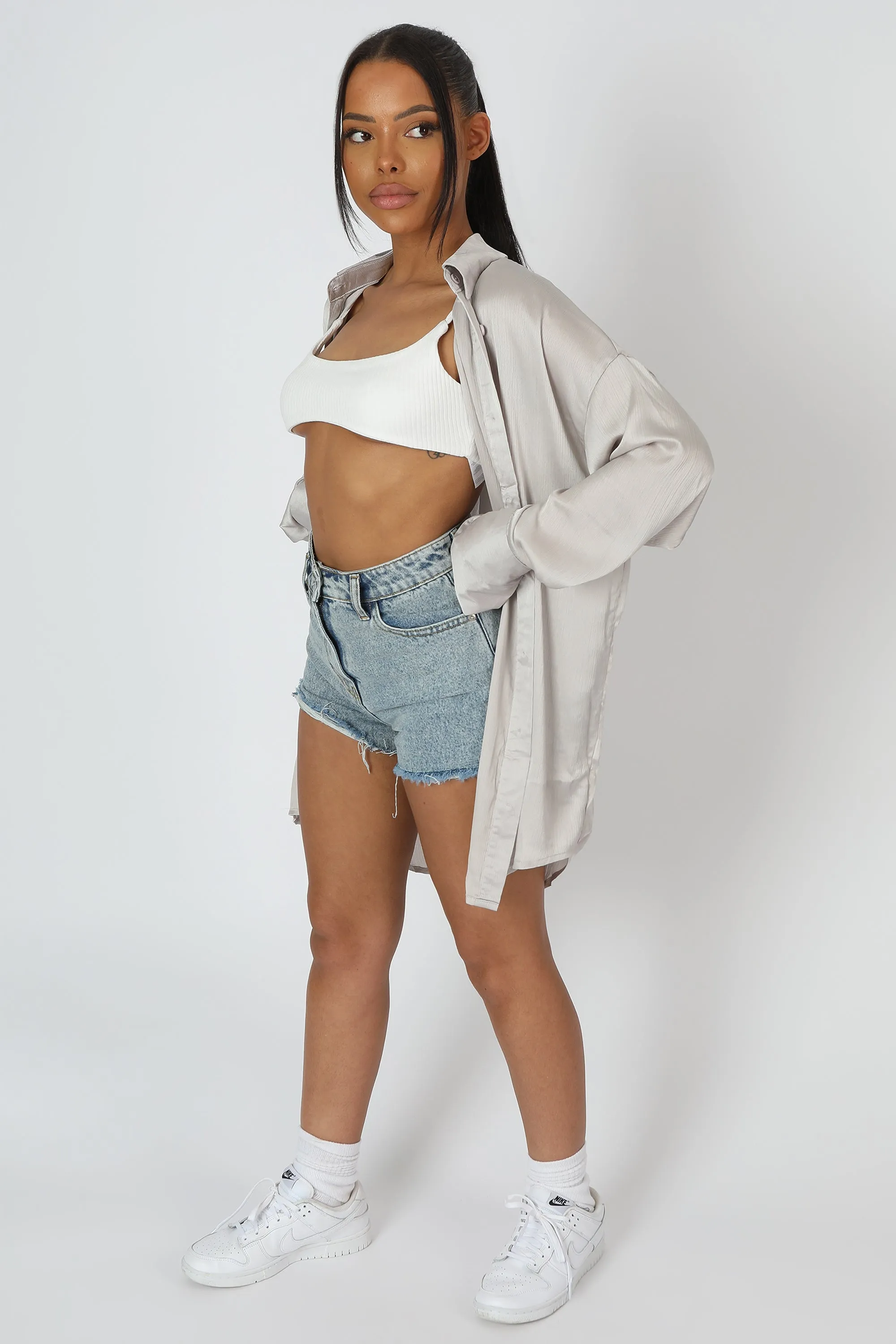 Oversized Satin Shirt Silver sold by Public Desire