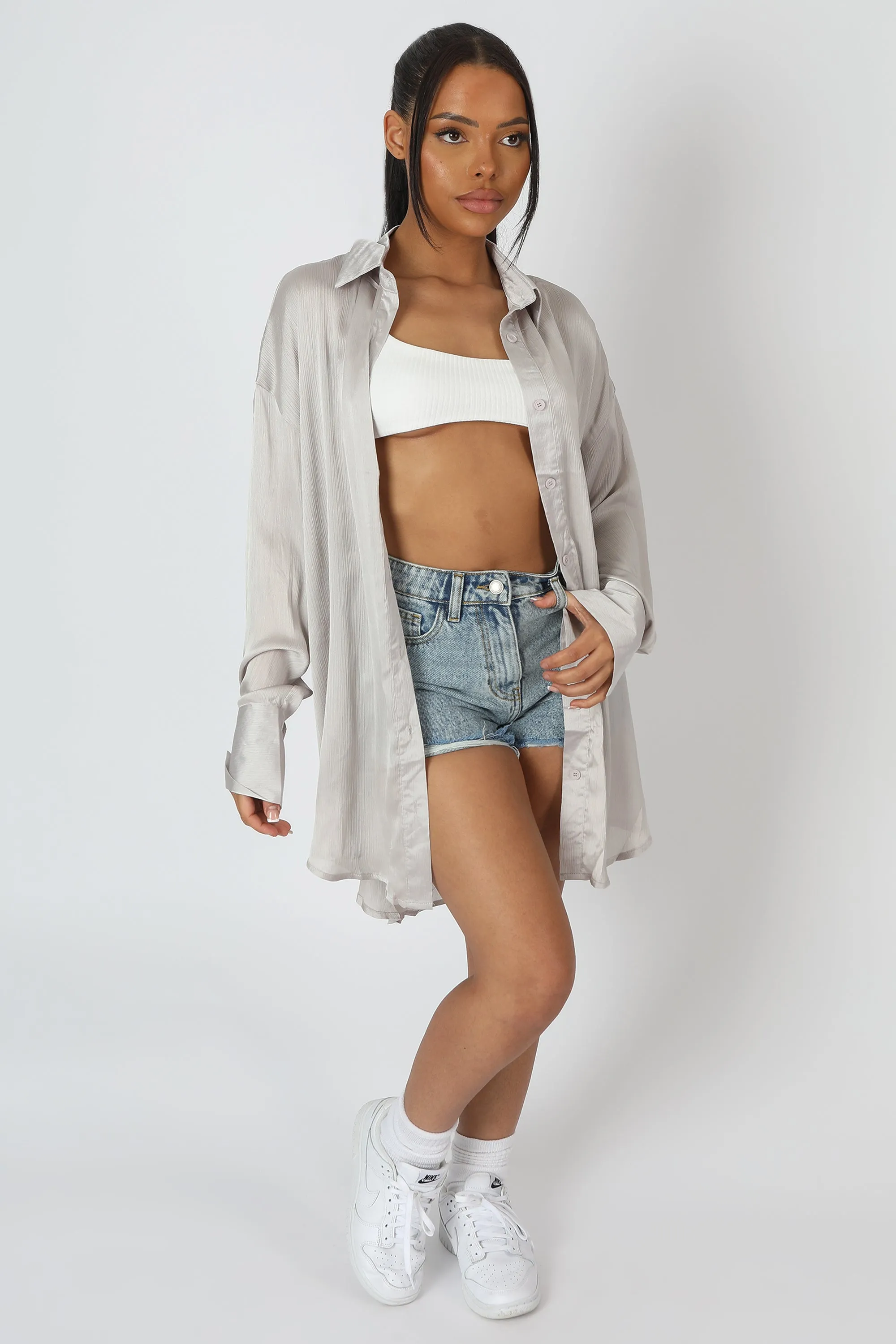 Oversized Satin Shirt Silver sold by Public Desire product image thumbnail 3