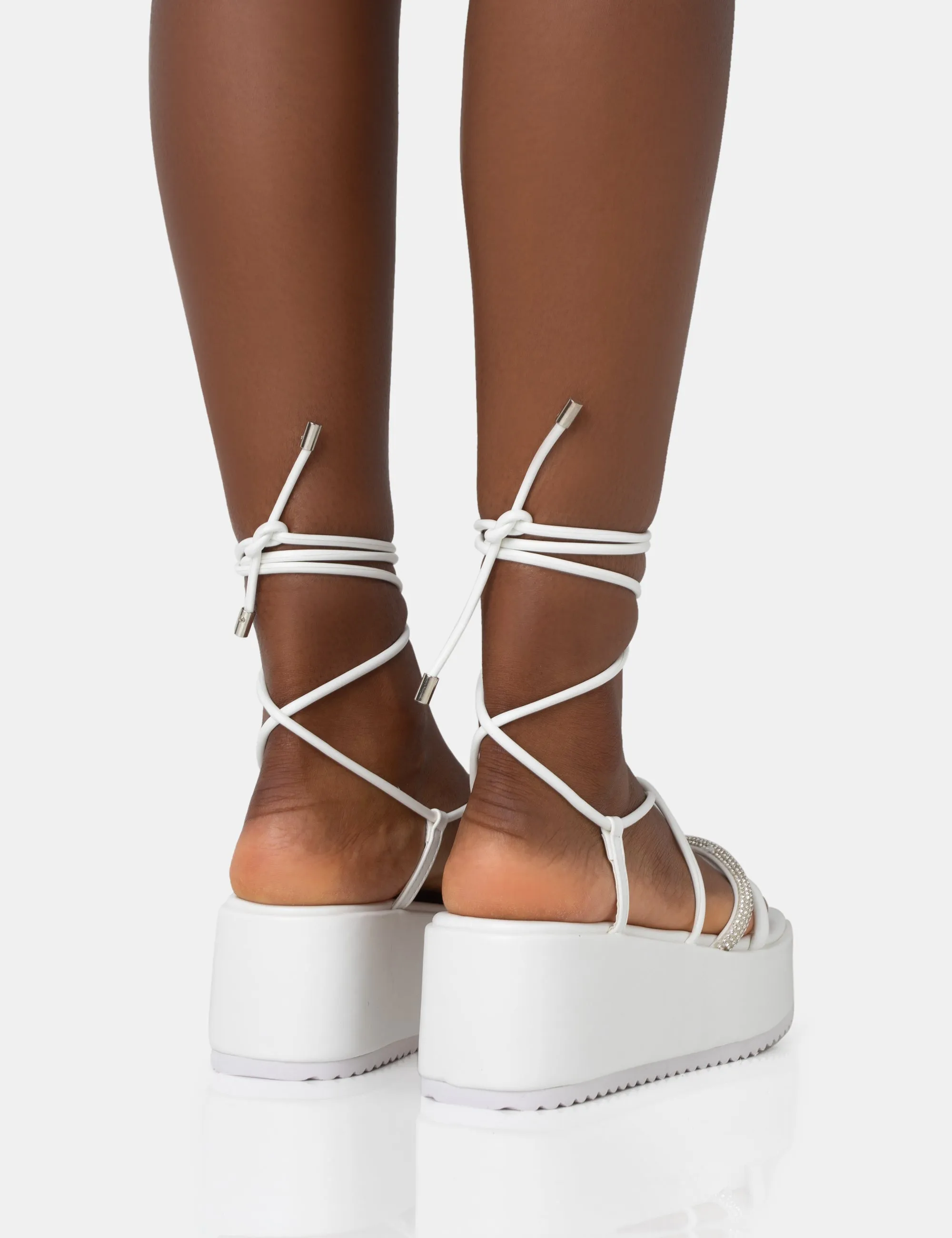 Malia White PU Diamante Strap Lace Up Chunky Platform Sandals sold by Public Desire product image thumbnail 4