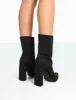 Bridget Black Nylon Pointed Toe Block Heeled Ankle Boots sold by Public Desire