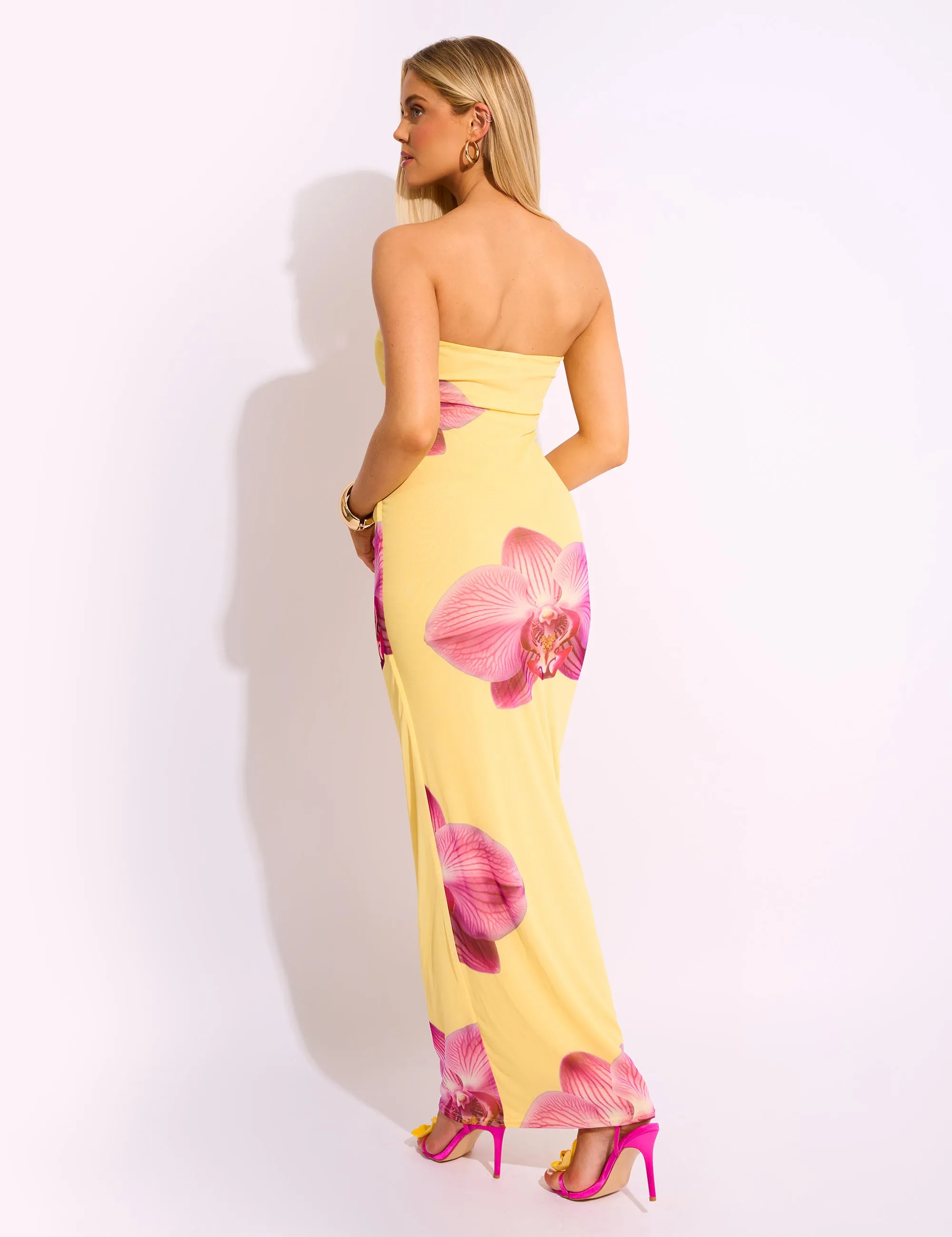 Slinky Bandeau Floral Print Maxi Dress Yellow sold by Public Desire product image thumbnail 4