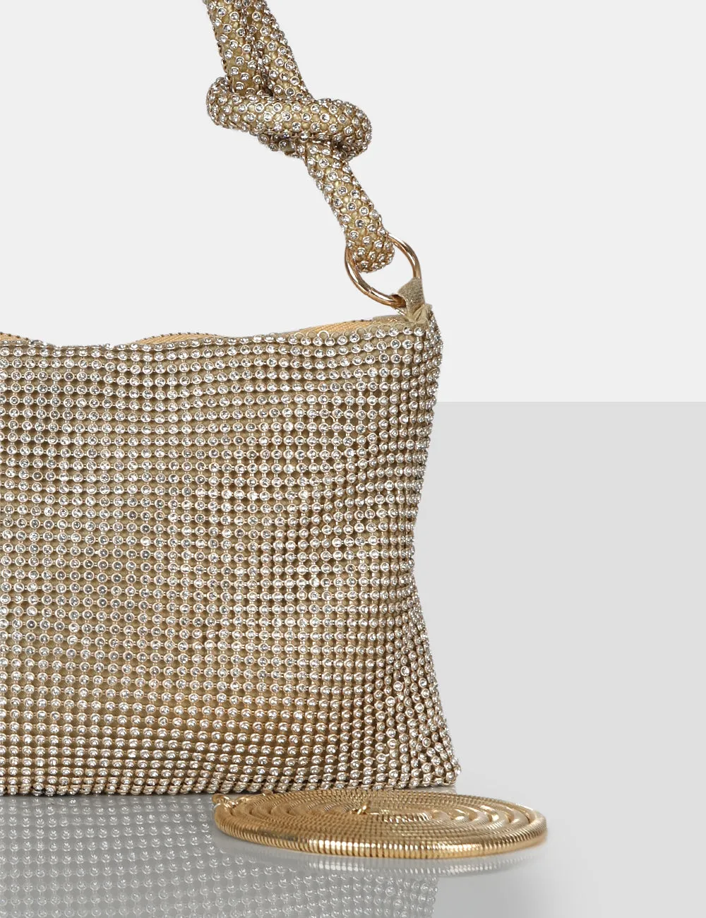 The Ingrid Gold Diamante Zip Up Knot Detail Mini Shoulder Bag sold by Public Desire product image thumbnail 3