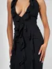 Ruffle Detail Deep Plunge Maxi Dress in Black sold by Public Desire