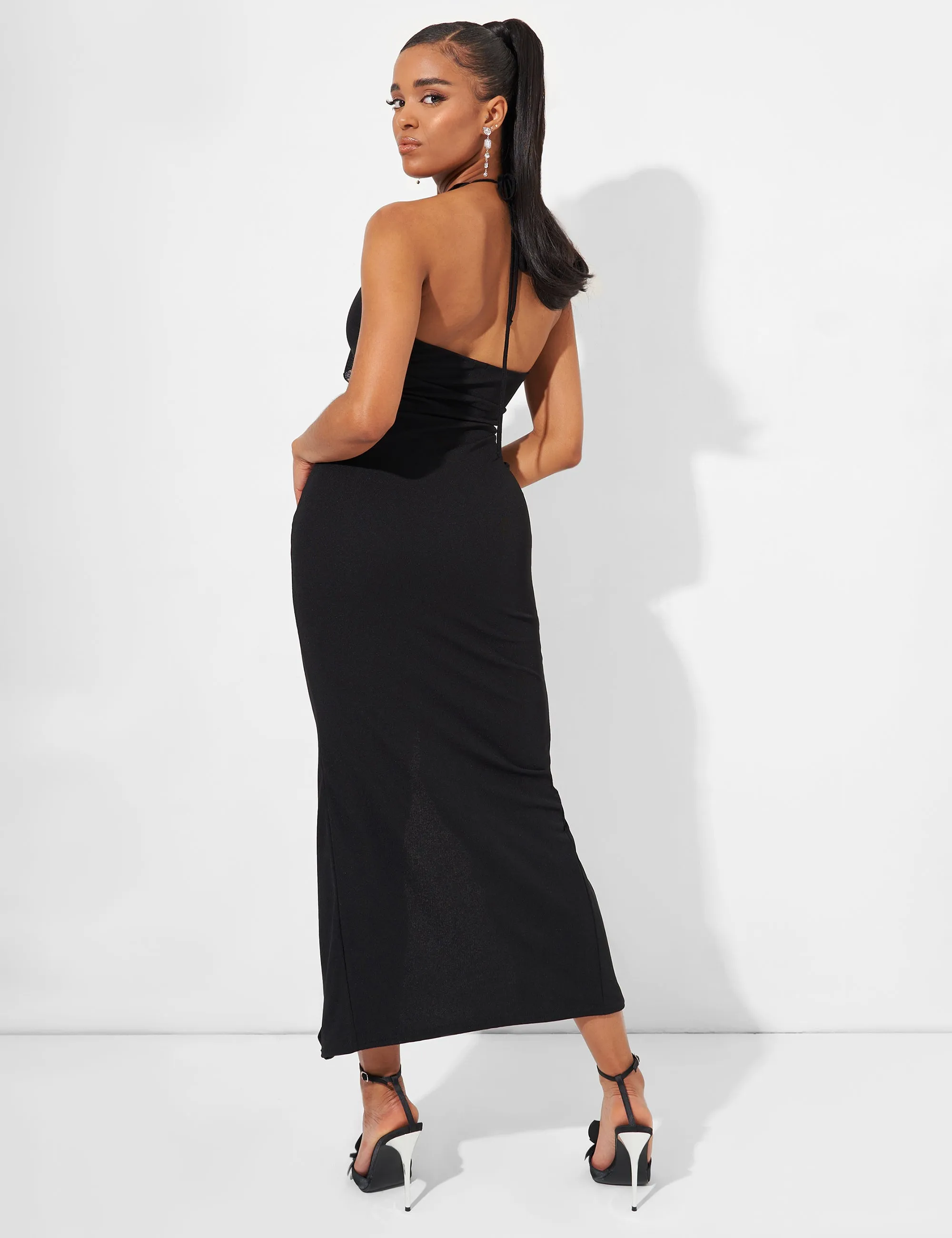 Ruffle Detail Deep Plunge Maxi Dress in Black sold by Public Desire product image thumbnail 4