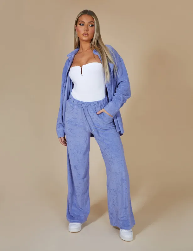 Towelling Wide Leg Joggers Purple sold by Public Desire