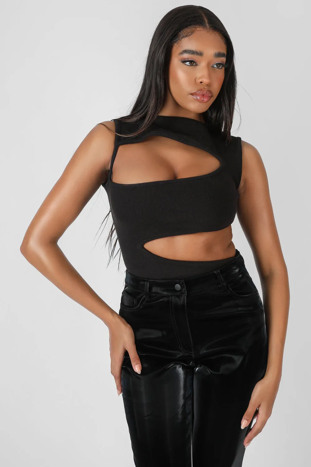 Asymmetric Cut Away Bodysuit Black sold by Public Desire product image thumbnail 2