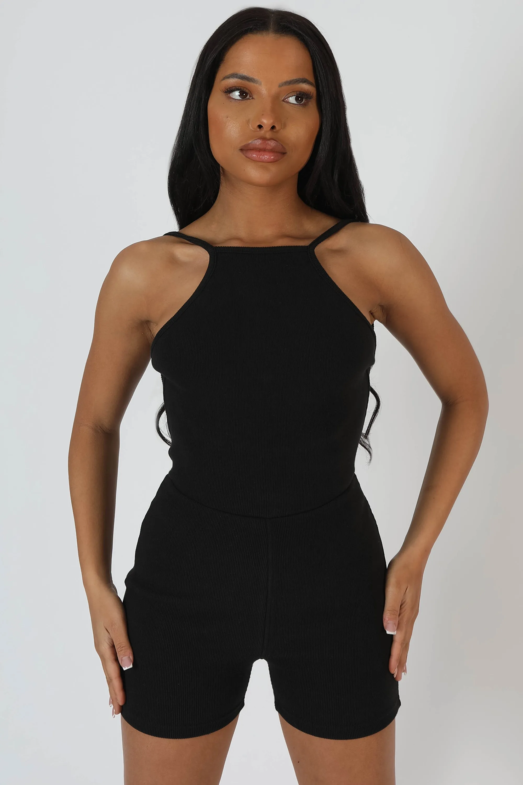 Racer Low Back Ribbed Unitard Jumpsuit Black sold by Public Desire product image thumbnail 2