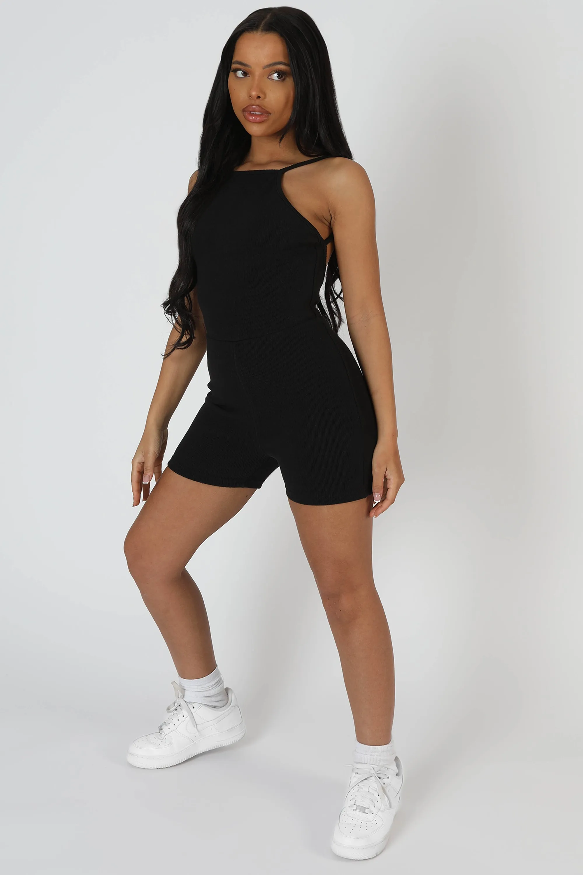 Racer Low Back Ribbed Unitard Jumpsuit Black sold by Public Desire product image thumbnail 3
