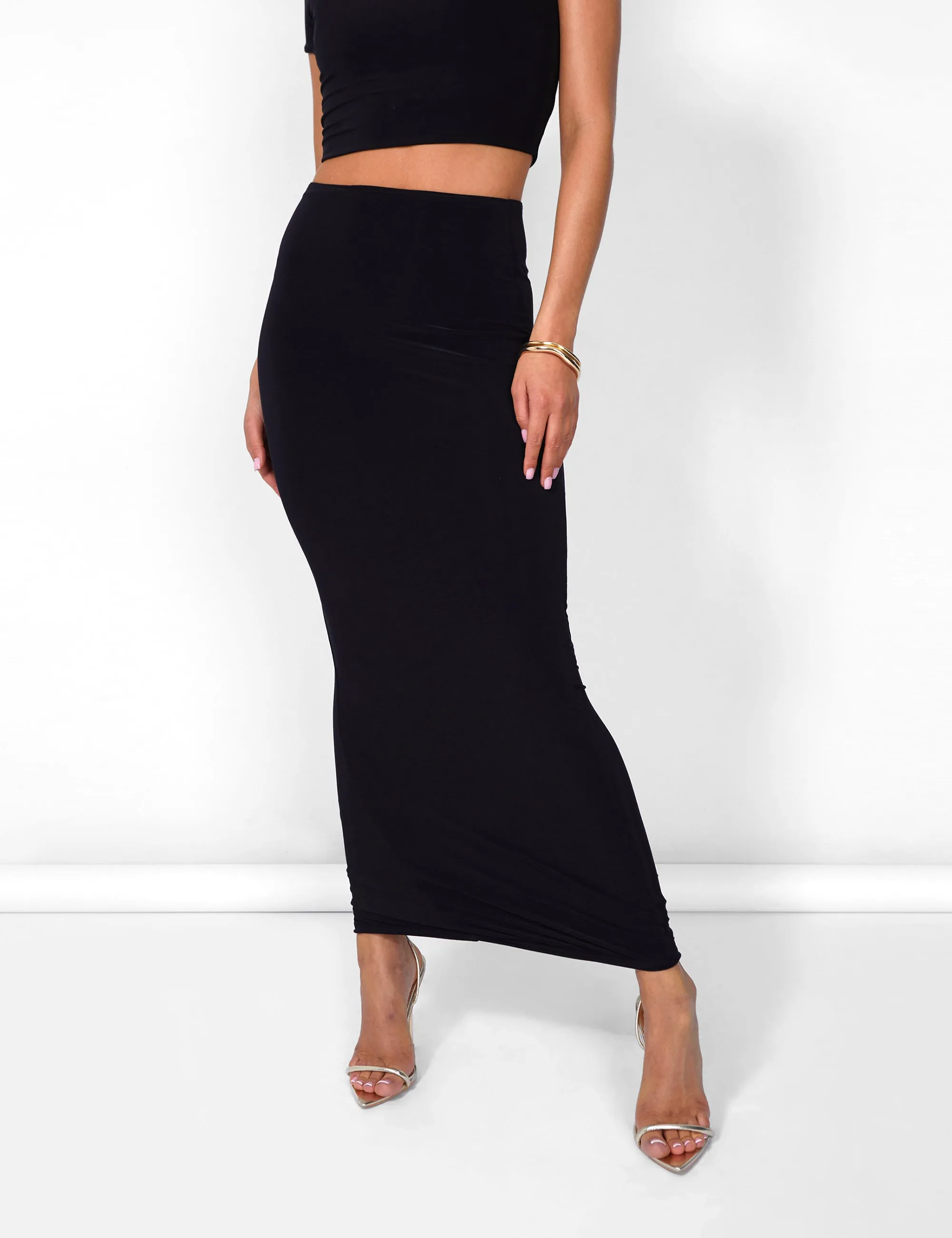Kaiia Slinky Maxi Skirt Co-ord in Black sold by Public Desire product image thumbnail 3