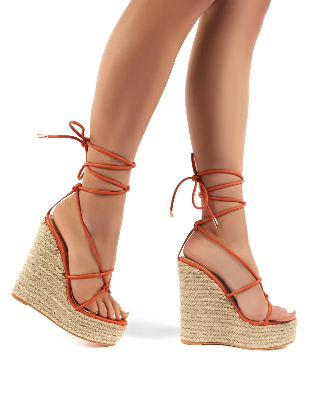 Luciana Orange Lace Up Espadrille Wedge Heeled Sandals sold by Public Desire product image thumbnail 2