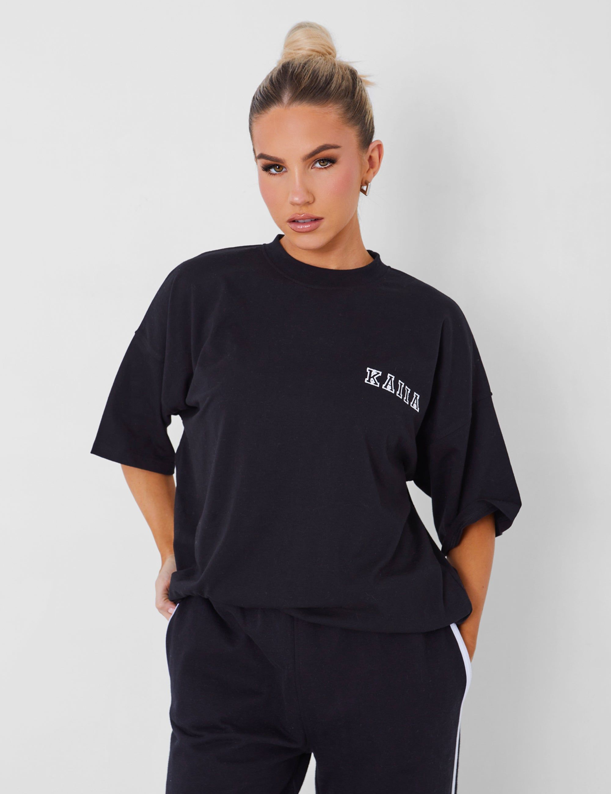 Kaiia Logo Oversized T-shirt in Black sold by Public Desire